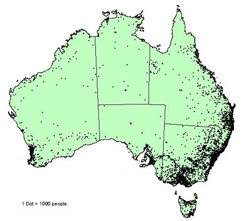Population distribution of Australia in 2000
