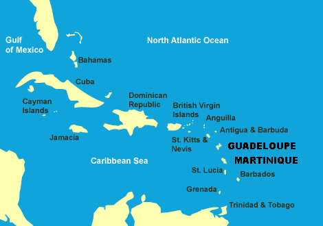 Location map, Martinique and Guadeloupe