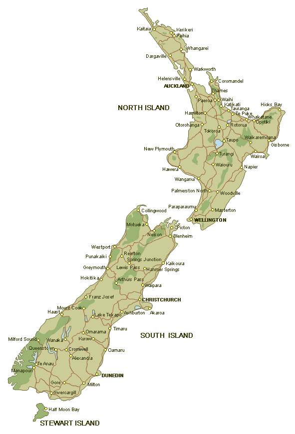 Map of New Zealand  - Physical