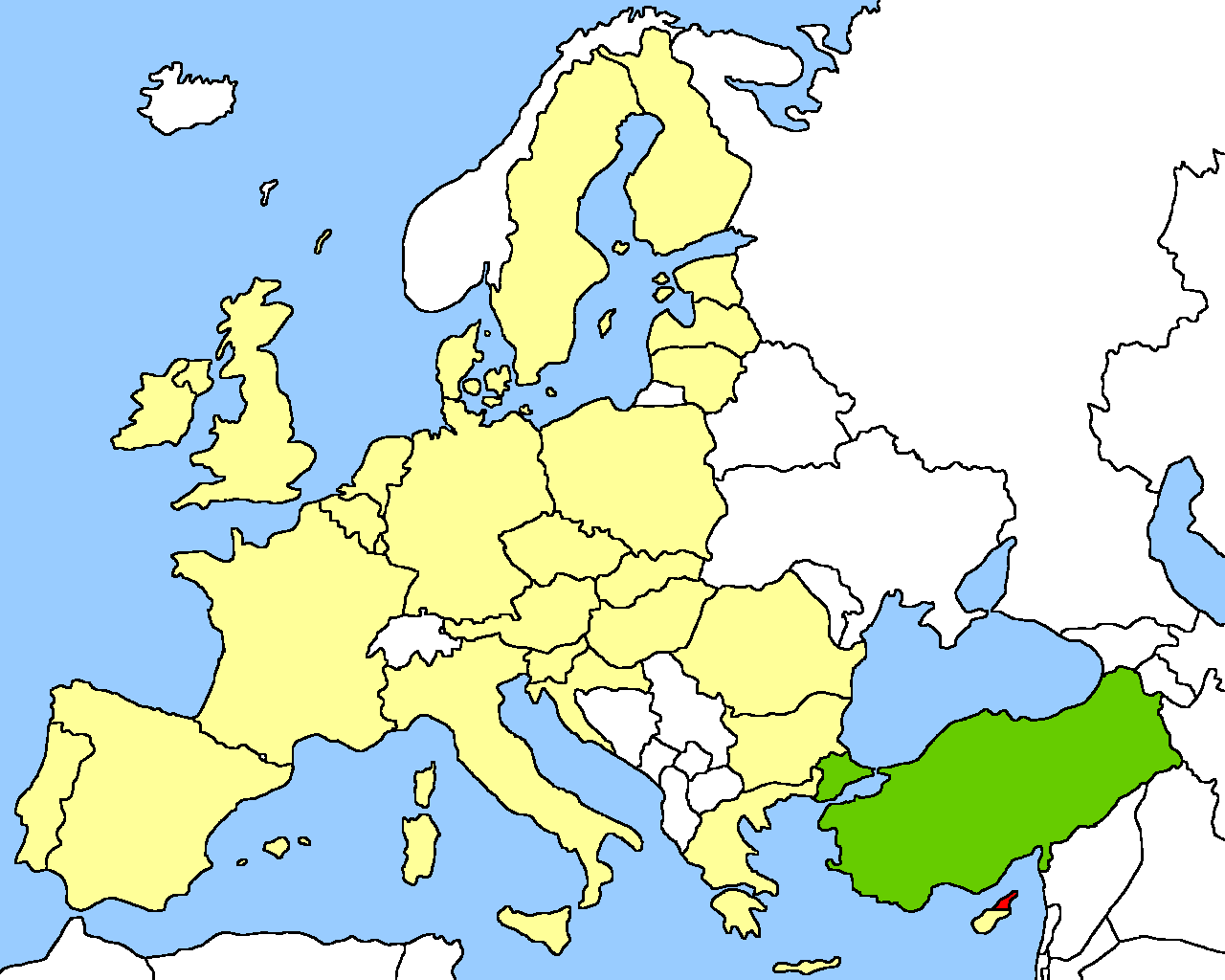 Location map, Turkey's position relative to the EU